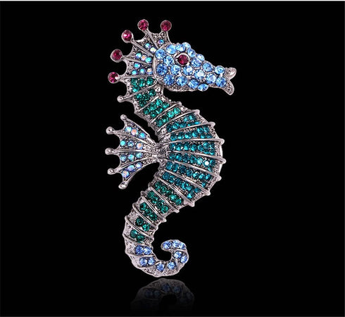 Sparkling Rhinestone Seahorse Brooches Pin Fashion Cute Lapel Pin Sea Animal Brooch Badge Pins for Kids Women Jewelry Gifts...