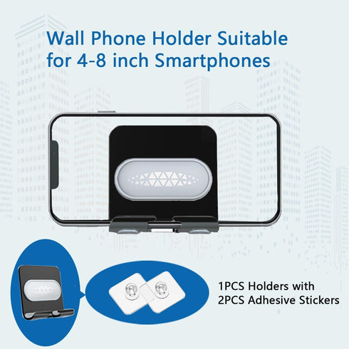 Shower Phone Holder with 2PCS Adhesive Stickers,Wall Mount Phone Stand for Bathroom,Kitchen,Office and More,Compatible with Smartphone(Black-Gray)...