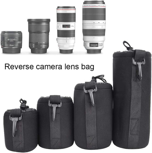Lens Pouch Set, 4PCS S M L XL Camera Storage Bags Portable Neoprene Black Elastic Shock Absorption DSLR Cover Pouch Protective Cases Thick Large P...