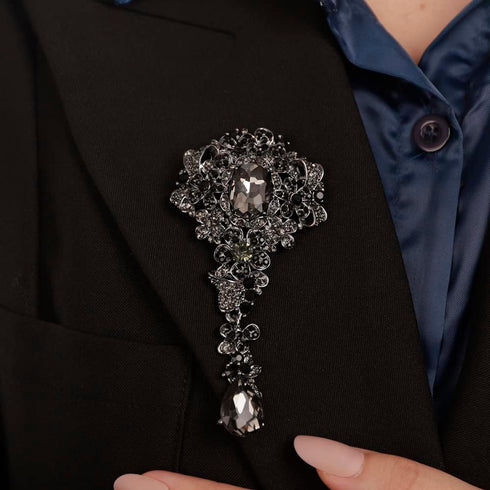 Bouquet Black Crystal Brooch for Unisex Teardrop Large Gorgeous Brooch Pin...