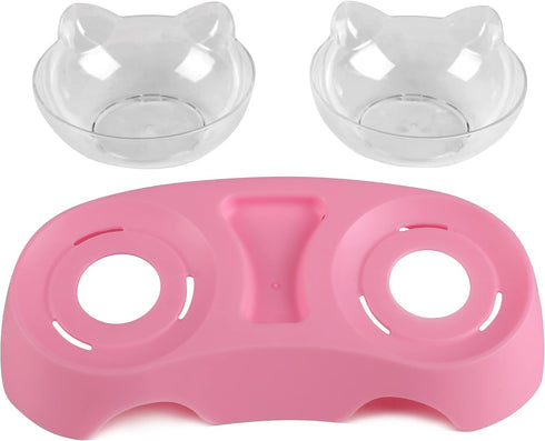 MILIFUN Cat Bowls, Cat Food Bowls Elevated Tilted, Anti Vomiting Kitty Bowls for Puppy and Bunny, Orthopedic Cat Bowls for Indoor Cats. (Pink)...