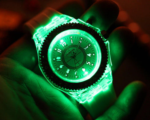 FANMIS Unisex Sports Rhinestone LED Flashing Light up Color Changing Silicone Jelly Watch Black...