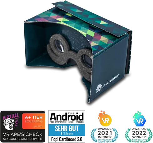Google Cardboard POP! Cardboard + Free Head Strap and Cushion. for Android and iPhone. Fits Every Phone. Including Lenses. 3D Glasses VR Glasses V...