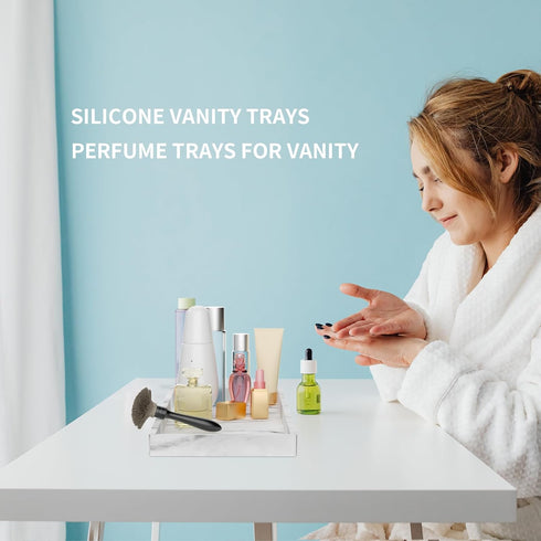 BBK Bathroom Vanity Tray - 2 Pack (7.8" and 11.8") Silicone Bathroom Trays for Counter, Perfume Key Trinket Ring Tray, Decor Soap Dispenser Counte...