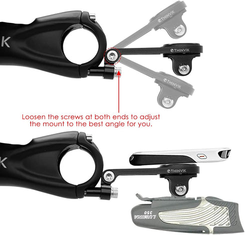 Thinvik Out-Front Extended Bike Computer Mount for Wahoo - Adjustable Angle Combo Mount for Elemnt Mini, Bolt, Roam GPS Bike Computer - CNC Alumin...