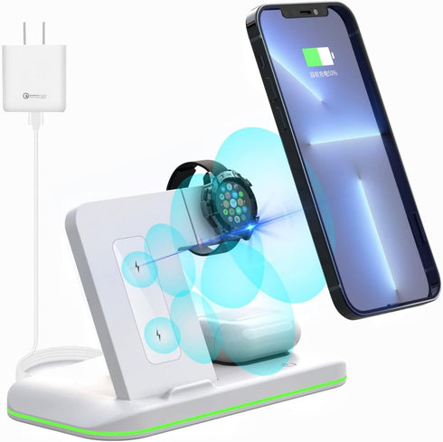 Wireless Charger 4 in 1 Wireless Charging Station Foldable Charging Stand for iPhone 14/13/12/11/Pro/Max/Apple Watch/Airpods Pro(White)...