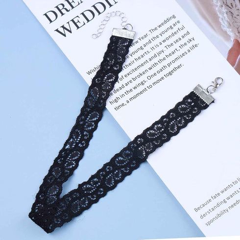 Vintage Black Wide Lace Choker Necklace Black Hollow Lace Collar Necklace Crocheted Lace Necklace Punk Tattoo Choker Chain Short Chain Jewelry for...