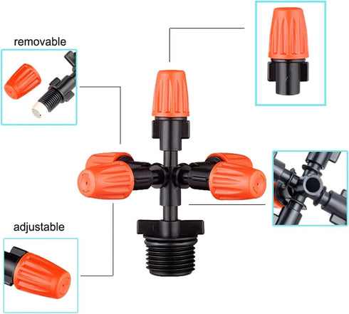 Garden Irrigation Sprinklers Head Five Head Drip Irrigation Emitters 360° Micro Irrigation System 1/2 inch Drip Irrigation Parts for Patio,Lawn,Gr...