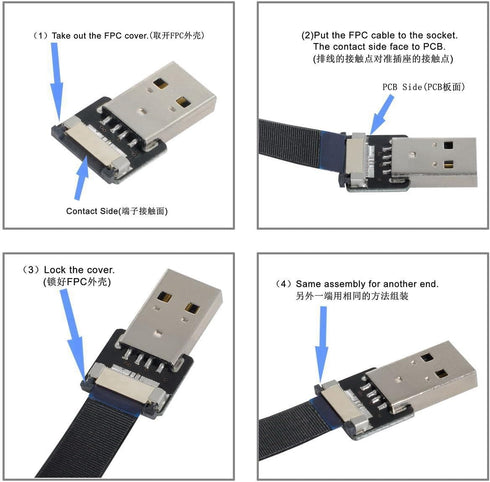 cablecc USB 2.0 Type-A Male to Type-A Male Data Flat Slim FPC Cable Down Angled 90 Degree for FPV & Disk & Scanner & Printer 20CM...