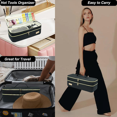 Double-layer Hair Tools Travel Bag with Heat Resistant Mat for Revlon One-Step Hair Dryer, Water Resistant Carrying Case for Shark Flexstyle and D...