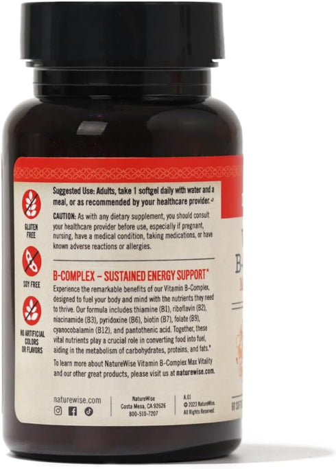 NatureWise Vitamin B Complex for Women and Men - with Folic Acid Biotin B1 B2 B3 B6 B12 - Support Cellular Energy & Mental Clarity - Gluten Free, ...