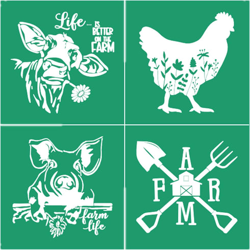 JAJADO Self Adhesive Silk Screen Stencil Farmhouse Stencils Farm Animal Stencils Silk Screen Transfers Reusable Chalk Paste Stencil Paint on Wood,...