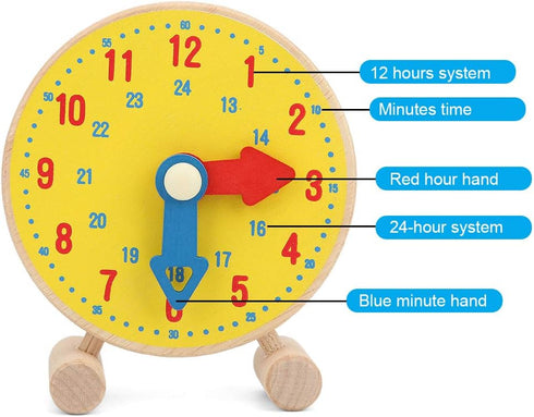 Toddler Teaching Clock, Wooden Clock Toy Numbers Clock Model Toy Time Learning Clock Learning to Tell Time Educational Kindergarten Toy for Childr...