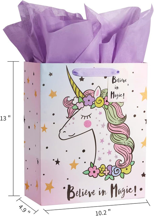 Bobobag 13" Large Gift Bag with Tissue Paper for Girls happy Birthday gift bags (Unicorn)...