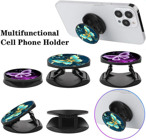 2 Pack Phone Finger Expanding Stand Holder Kickstand Hand Grip Widely Compatible with Almost All Phones and Cases- Purple Butterfly&Blue Butterfly...