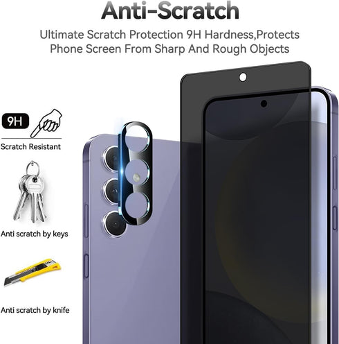 T Tersely [2+2 Pack 9H Tempered Glass Privacy Screen Protector for Samsung Galaxy S24 Plus 5G, with Installation Alignment Frame, Support Fingerpr...