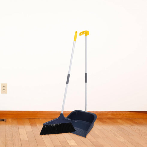 Broom and Dustpan Set Dust Pan and Broom with Long Handle Heavy Duty Broom Dustpan Cleaning Tool for Home Kitchen Room Office Dorm Lobby Floor Blu...