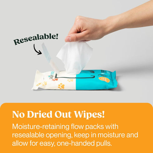 Dog & Cat Wipes Cleans Pet Paws, Ears, Fur, Butt, & Anal Gland, Pet Wipes - No-Rinse Solution, Gentle, Deodorizing, Hypoallergenic, for Small/Medi...