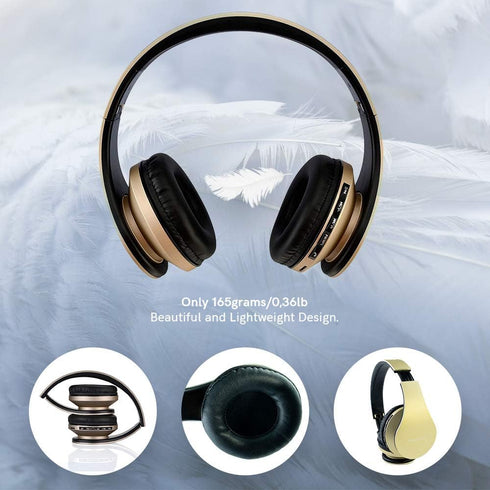 PowerLocus Wireless Bluetooth Over-Ear Stereo Foldable Headphones, Wired Headsets Rechargeable with Built-in Microphone for iPhone, Samsung, LG, i...