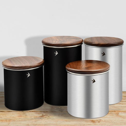 Food Storage Jar Canister with Airtight Walnut Wood Lid Elegant Design Stainless Steel Canister for Tea Coffee Sugar Spice Nuts Snacks Seasonings ...