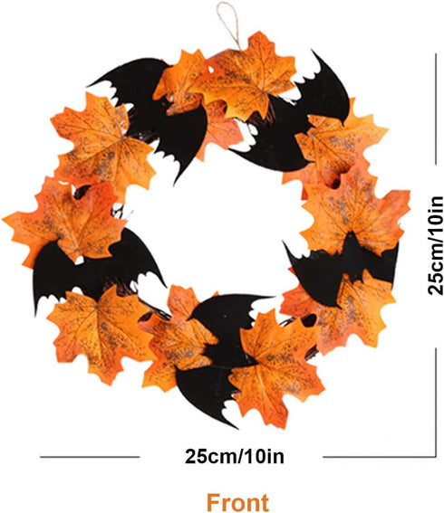 Orgrimmar 10” Halloween Maple Wreath Garland Artificial Maple Leaf Bats Vines Door Hanging for Halloween Party Thanksgiving Harvest’s Day Decorati...