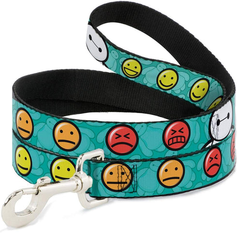 Buckle-Down Pet Leash - Baymax/Mood Expressions/Baymax Scattered Turquoise - 6 Feet Long - 1.5" Wide...
