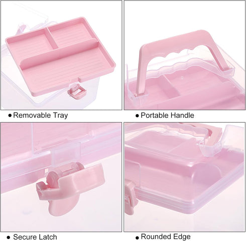 BTSKY Multipurpose Plastic Craft Storage Containers with Removable Tray, Clear Plastic Storage Box with Lid & Handle, Easy Carry & Stack Small Sto...
