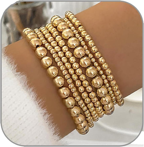 Gold Beaded Bracelets for Women 14K Gold Plated Stackable Bracelet Gold Bracelet Stack Delicate Stackable Gold Bracelets for Women...