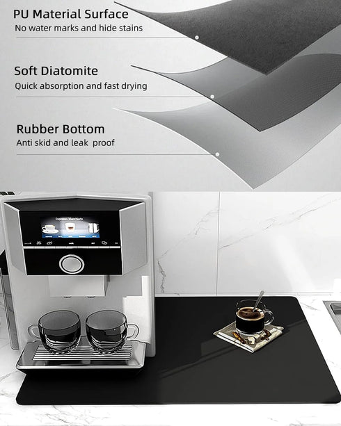 Coffee Mat Coffee Bar Mat Rubber Backed Bar Accessories Super Absorbent Dish Drying Mats for Kitchen Counter, Fit Under Coffee Maker Espresso Mach...