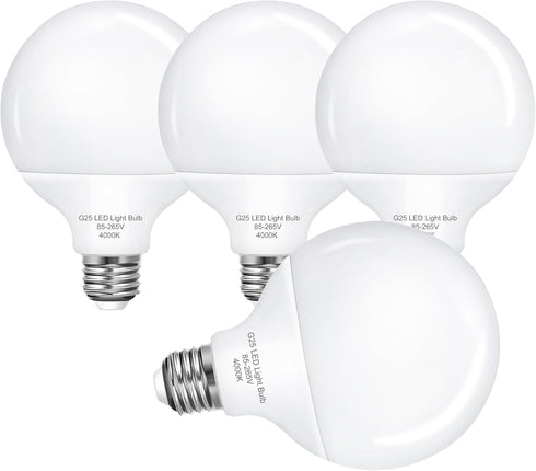 G25 LED Globe Bulb, 60 Watt Equivalen Vanity Light Bulbs for Bathroom, 4000K Natural Daylight White Mirror Round Light Bulb, E26 Base for Hollywoo...