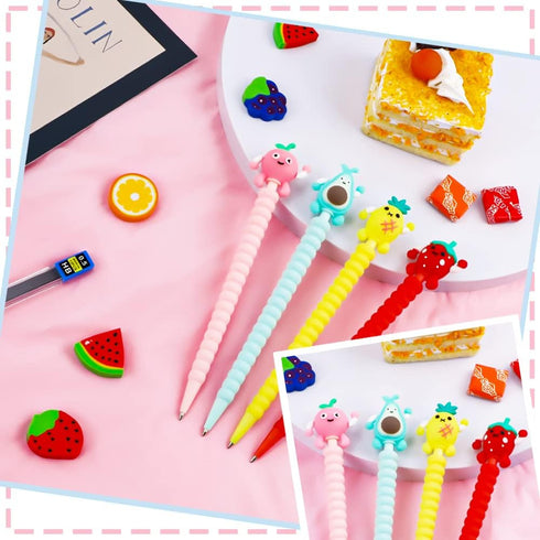 24PCS Cute Mechanical Pencil Set, 8PCS Pastel Mechanical Pencil 0.5mm with 8PCS Fruit Erasers and 8PCS Pencil Refills, Colorful Mechanical Pencils...