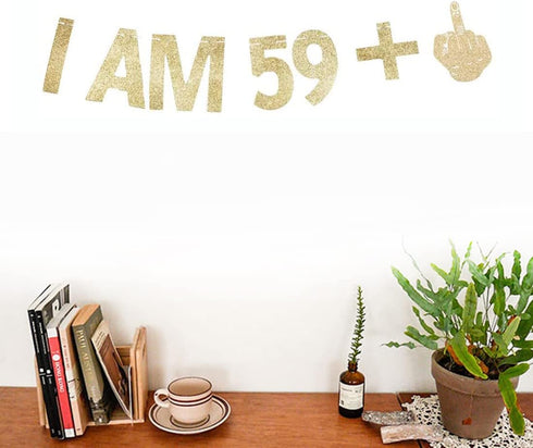 Morndew Gold Gliter I AM 59+1 Paper Banner for 60th Birthday Party Sign Backdrops Funny/Gag 60 Bday Party Wedding Anniversary Celebration Retireme...