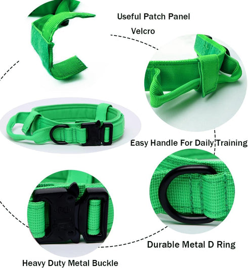 Tactical Dog Collar Military Dog Collar Adjustable Nylon Dog Collar Heavy Duty Metal Buckle with Handle for Dog Training (Bright Green,XXL)...