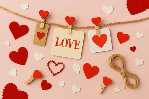 LWR CRAFTS Red Heart Wooden Mini Clothespins 20 Pieces and Jute Cord 8ft...