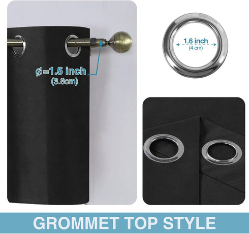 Home Queen Grommet Blackout Curtain Valance Window Topper for Living Room, Short Cafe Valence, 54 W X 18 L Inch, Black...