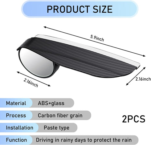 2 PCS Car Side Rearview Mirror Rain Eyebrow Blind Spot Mirror, Carbon Fiber Two-in-one Rain Reflective Protector, 360 Drgree Adjustable Reversingr...