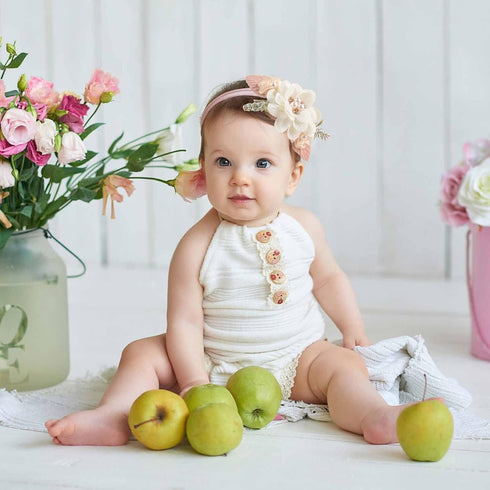 VOBOBE Baby Girl Nylon Headbands Infant Flower Elastic Hair band Bows Wraps For Newborn Toddler Hair Accessories Pack of 3 (A-Beige)...