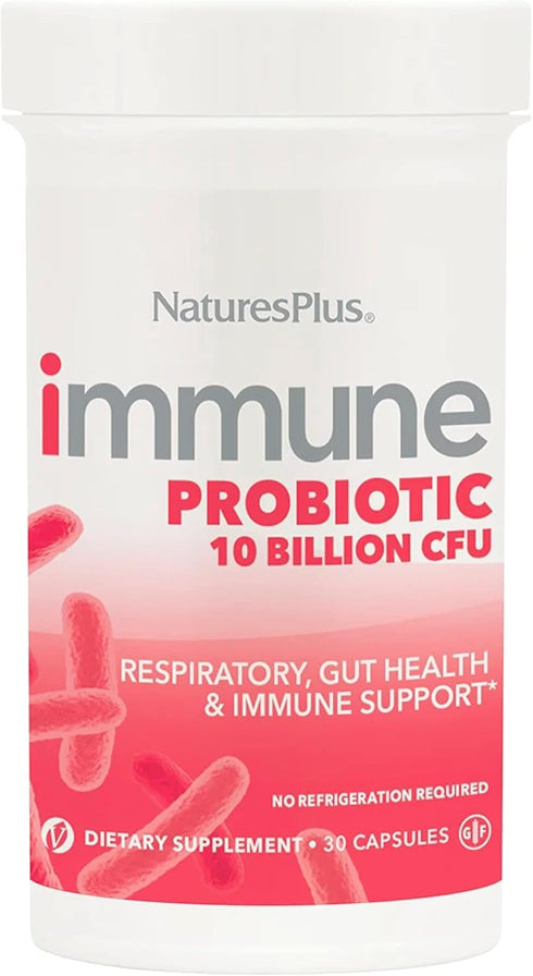 Natures Plus Immune Probiotic - 30 Capsules - 10 Billion CFU - Respiratory & Gut Health, Immune Support - with Prebiotic Fiber - Non-GMO, Vegan, G...