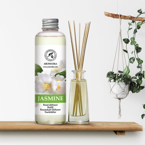 AROMATIKA Jasmine Essential Oil 200ml - Natural Reed Diffuser Refill for Long-Lasting Fragrance - Jasminum Officinale Oil - Air Freshener for Home...