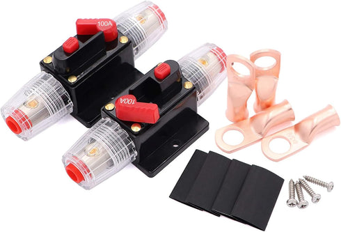 2 Pack 100amp 12 Volt Circuit Breaker with Manual Reset,Inline Fuse Holder 100A 0-8Awg for Car Audio,Marine Boat,Stereo Switch and Solar Inverter ...