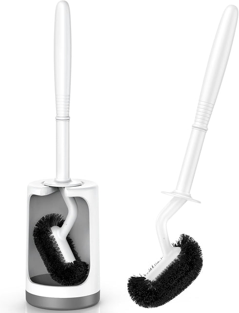HAMITOR Toilet Bowl Brush Holder Set: Curved Design with Holder for Deep Cleaning Under Rim - Compact Hidden Scrubber for Small Space - Modern RV ...