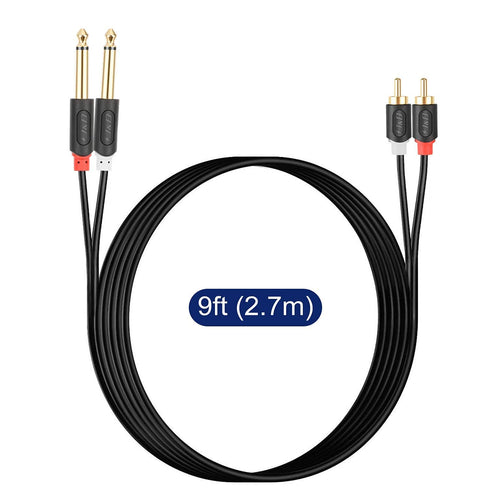 J&D Dual 1/4 inch TS to Dual RCA Stereo Audio Interconnect Cable, Gold Plated Audiowave Series 2 x 6.35 mm Male TS to 2 RCA Male PVC Shelled Adapt...