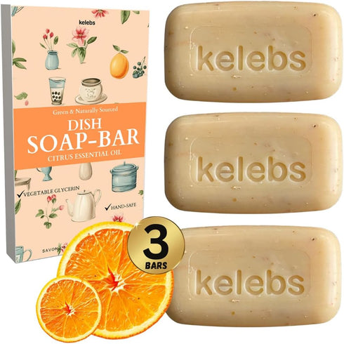 Citrus Essential Oil Dish Soap Bar - Organic - Pack of 3 (3.8 oz each), Skin-Safe, Non-Toxic, Sustainable Kitchen Soap - Zero Waste...