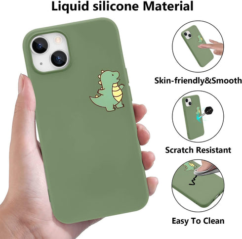 JOYLAND Dinosaur Couple Phone Case for iPhone 13,Green Liquid Silicone Couple Phone Case Luxury Girly Case,Fashionable Soft Gel Rubber Full-Body P...