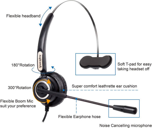 Office Headset with RJ9 Plug Compatible with Yealink T22P T26P,T28P Phones for Avaya 1608 9630 9640 9650 9620,GrandStream Phones...