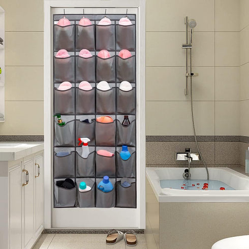 Over The Door Hanging Shoe Organizer Shoe Rack Hanger 24 Large Fabric Pockets Holder with 4 Sturdy Hooks (GREY)...