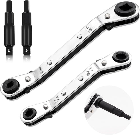2PCS Hvac Service Wrench Tools, 3/16" to 3/8", 5/16" x 1/4" Ratchet Wrench Set with 2 Hex Bit Adapter, Refrigeration Wrench Set for Air Conditioni...