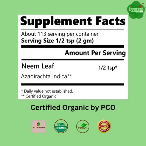 Organic Neem Powder, USDA Certified Ayurveda Herb, Promotes Healthy Hair,Clear Skin, DIY Toothpaste Resealable Pouch of 8 oz...