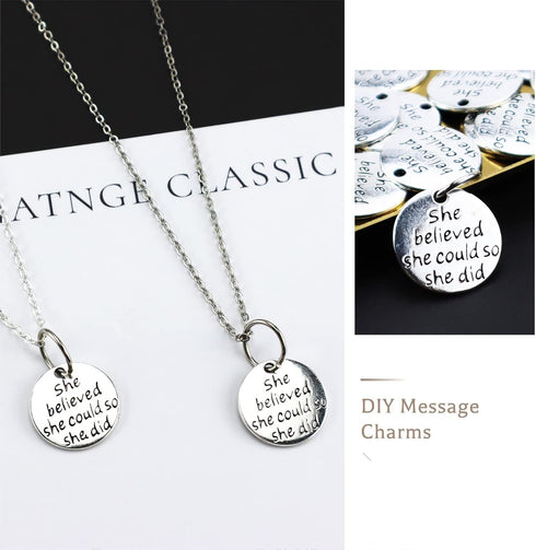 JIALEEY 30pcs Alloy She believed she could so she did DIY Message Charms Pendant for Crafting Bracelet Necklace Jewelry Making Accessory, Antique ...