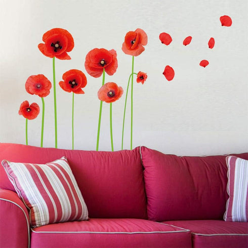 Esmee DIY Red Poppies Beautiful Flowers Vines Stick Wall Decals, Living Room Bedroom Children Room Nursery...